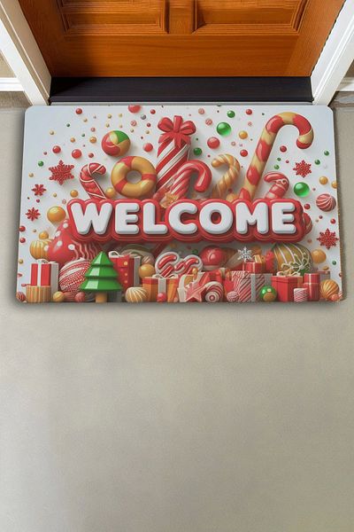 Valerine Life Christmas Walking Stick and Round Candies Welcome Door Mat 45x70cm
