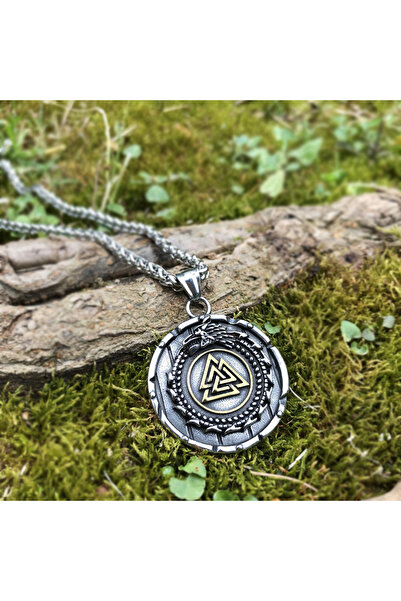 Viking قلادة Ouroboros Valknut Shield مزدوجة الجوانب Vegvisir مطرزة من الفولا...