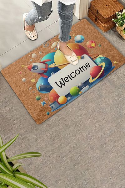 Valerine Life Planet and Rocket Themed Welcome Door Mat 45x70cm