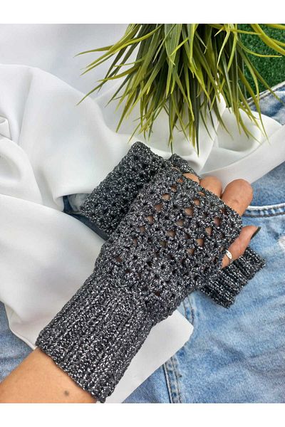 ZeynDesign Trendy Black Glitter Fingerless Gloves