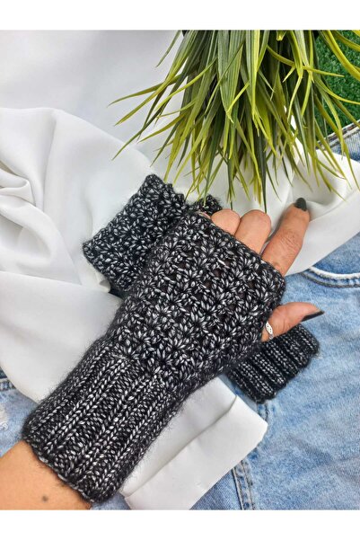 ZeynDesign Trendy Siyah Metalik Parmaksız Eldiven