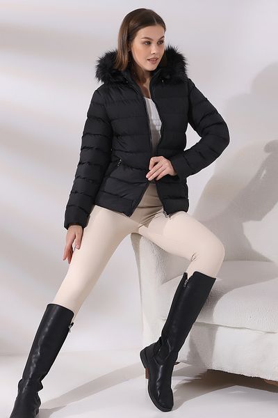 Talsmoda PALTON DE CULOARE NEGRU CU GUGĂ MICROJEL UMPLUT CU PLUS CU APĂ ȘI VENTUL