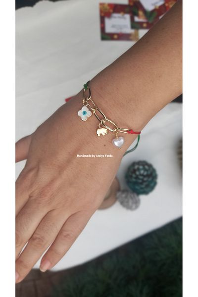 Atolye Ferda New Year's Evil Eye Bead and Elephant Pendant Bracelet Lucky Bracelet
