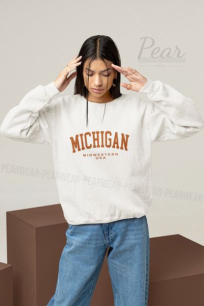 Pear Wear Hanorac supradimensionat cu 3 fire ridicate, imprimat Michigan