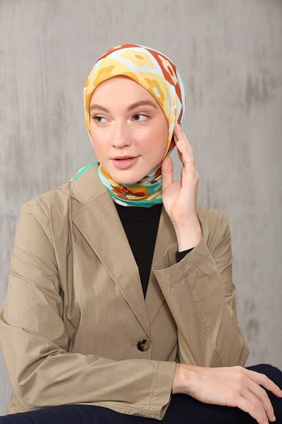 Modakaşmir Floral Patterned Soft Cotton Scarf Nile Green