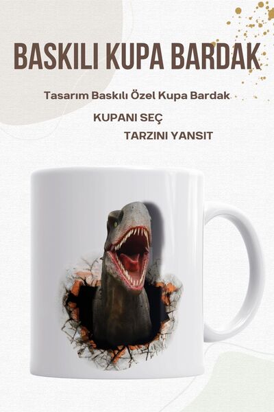 MAĞAZA DEPOM 3D Dinozor Baskılı Kupa Bardak - Dinozorlu Kupa Bardak