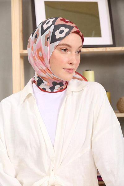 Modakaşmir Eșarfă din bumbac moale cu model floral Roșu Claret