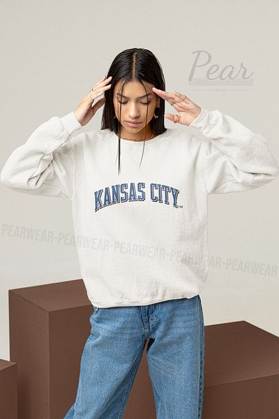 Pear Wear Hanorac oversize cu 3 fire de damă cu imprimeu Kansas City