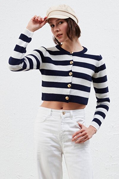 Bisiklet Yaka Triko Crop Hırka