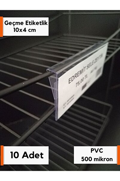 Şeffaf Etiket 10 Adet PVC Etiketlik 10x4 cm Tele Geçebilir Cama Geçebilir Geç...