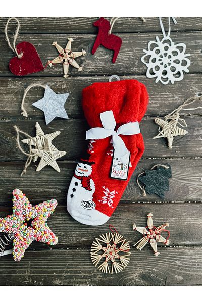 Beril Yamaç Design Studio Red Christmas Stocking Thermal Gift Christmas Stocking Snowman Sock