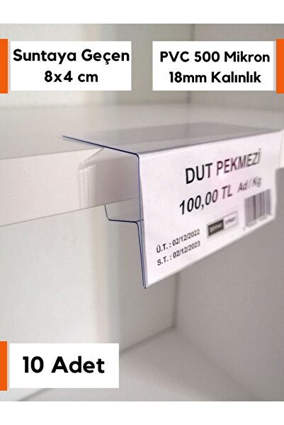 Şeffaf Etiket 10 Adet PVC Etiketlik 18 mm Ahşap Raflar için Şeffaf Etiketlik,...