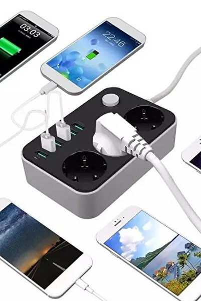 Genel Markalar Portatif Tasarım Akım Korumalı 2 Metre 3 Lü Priz 6 Usb Port Çoklu Şarj Aleti