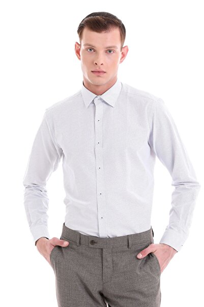 Hatemoğlu Κλασικό μακρυμάνικο πουκάμισο με εμπριμέ βαμβακερό γιακά με λεπτή ε...