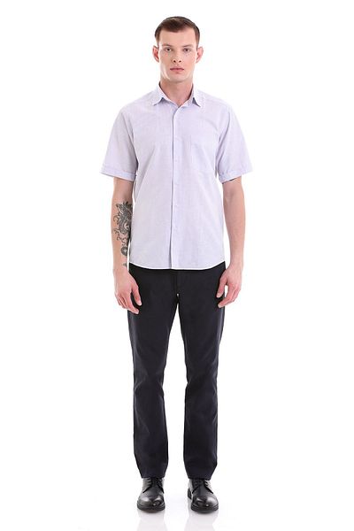 Hatemoğlu Κλασικό πουκάμισο με κοντό μανίκι λιλά Comfort Fit καρό βαμβακερό λεπτό γιακά