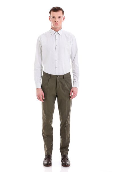 Hatemoğlu Πράσινο Slim Fit εμπριμέ βαμβακερό μακρυμάνικο πουκάμισο με λεπτή λαιμόκοψη
