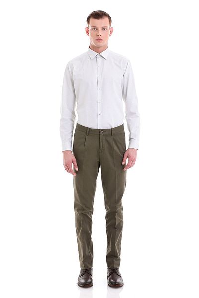 Hatemoğlu Παντελόνι από βαμβακερό καμβά με μοτίβο Khaki Dynamic Fit με πλαϊνές τσέπες