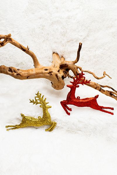 Waldern 2 bucăți Run Deer Ornament pentru brad de pin de Anul Nou auriu-roșu
