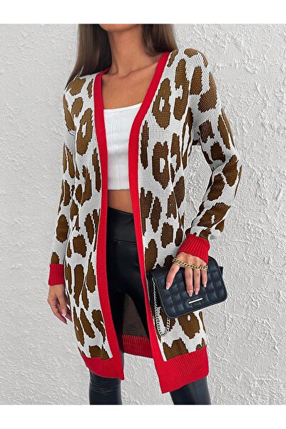 AQE FASHION Γυναικεία ζακέτα με λεοπάρ στάμπα καφέ/λευκό/κοραλί