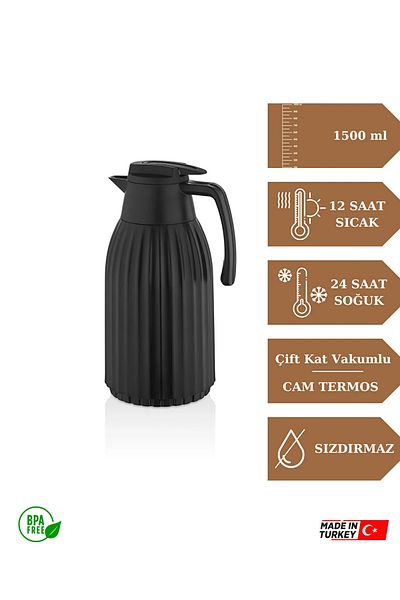 Remetta CALDO CLASS 1.5 LT GLASS SCURVED THERMOS BLACK