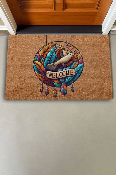 Valerine Life Feather and Bird Circle Carved Welcome Door Mat 45x70cm