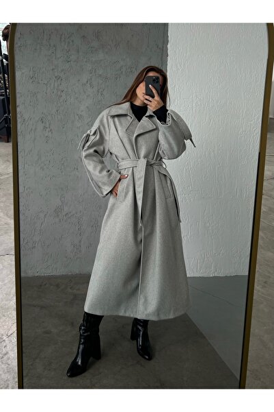 Laluvia Gray Sleeves Premium Coat with Pocket Detail