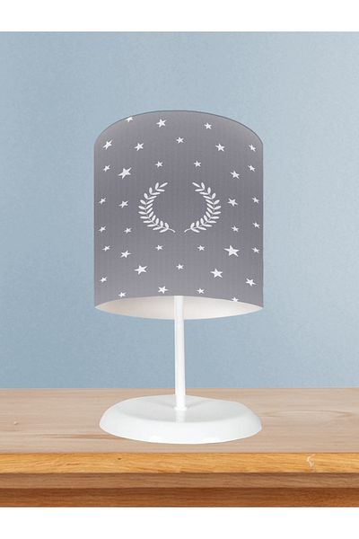 BAMBAŞKA MODA Baby and Children's Room Garland Star Patterned Framed Gray Lampshade