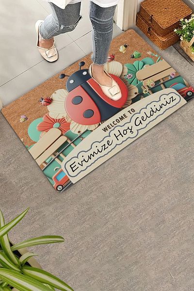 Valerine Life Ladybug and Red Vosvos Welcome to Our Home Door Mat 45x70cm