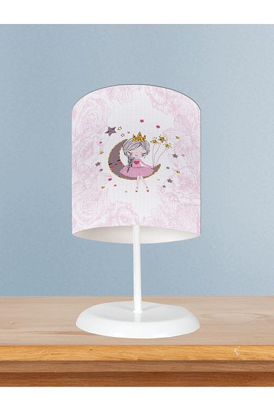 BAMBAŞKA MODA Baby and Children's Room Girl Sitting on the Moon Patterned Motif Lampshade