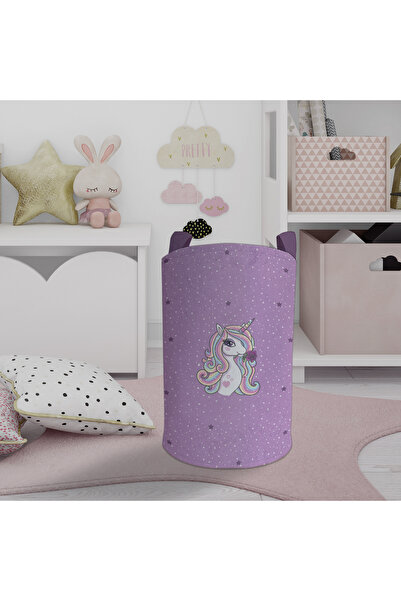 BAMBAŞKA MODA Baby and Children's Room Purple Unicorn Patterned Toy Basket
