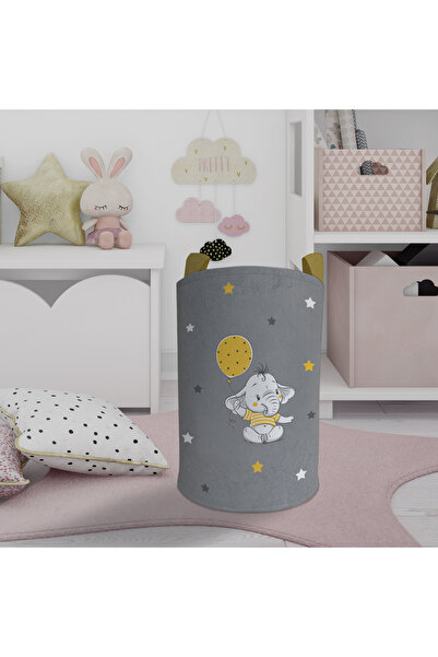 BAMBAŞKA MODA غرفة الأطفال والرضع سلة ألعاب منقوشة بالون الفيل الأصفر