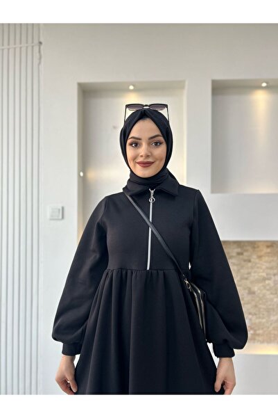 moda zeynaa Önü Fermuarlı 3 İplik Elbise