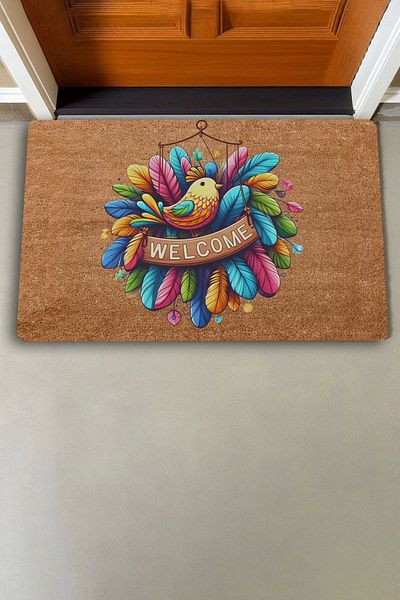 Valerine Life Colorful Feathers and Bird Themed Welcome Door Mat 45x70cm