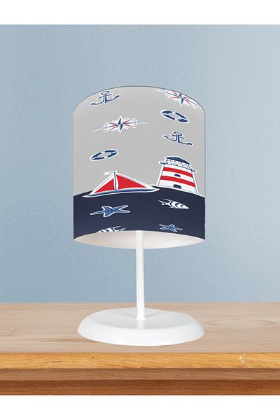 BAMBAŞKA MODA Home Baby and Children's Room Navy Blue Gray Lampshade with Sailor Pattern