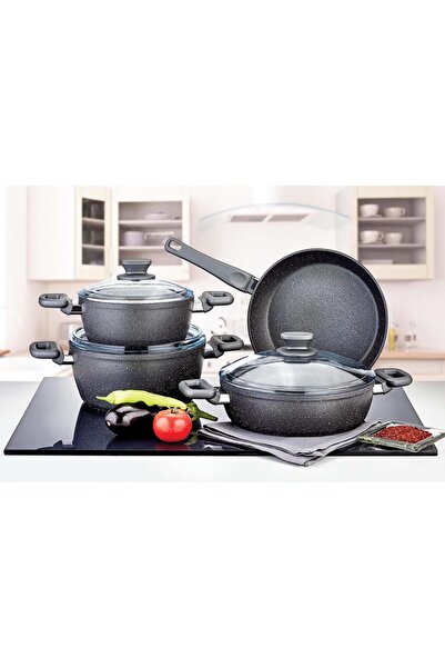 Evimsaray طقم أواني طهي ديفني 7 قطع باللون الرمادي