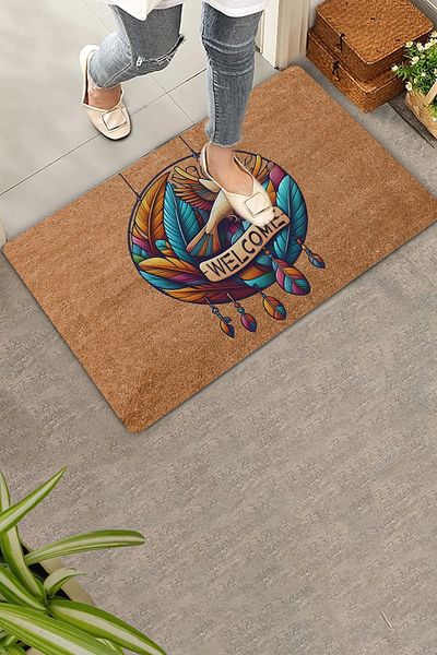 Valerine Life Feather and Bird Circle Carved Welcome Door Mat 45x70cm
