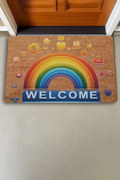 Valerine Life Rainbow Welcome Door Mat with Emoji 45X70Cm