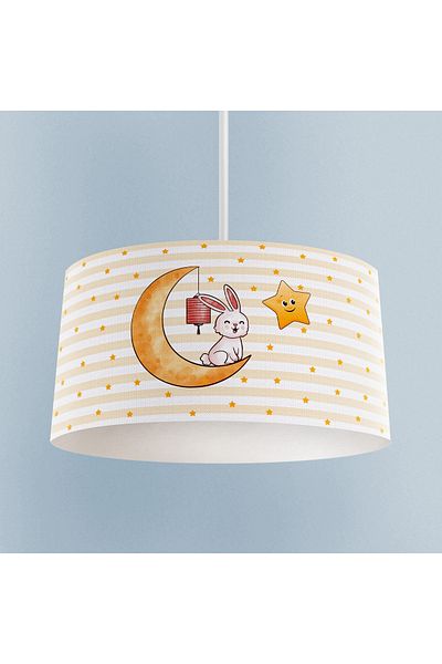 BAMBAŞKA MODA BABY AND KIDS ROOM Rabbit and Star Patterned Chandelier Sitting on the Moon