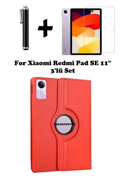 TEKNETSTORE Xiaomi Redmi Pad Se 11 Inch Tablet Compatible 360 Rotating Pu Leather Case Set with Sleep Mode