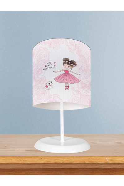 BAMBAŞKA MODA Baby and Children's Room Ballerina Girl and Cat Patterned Motif Lampshade