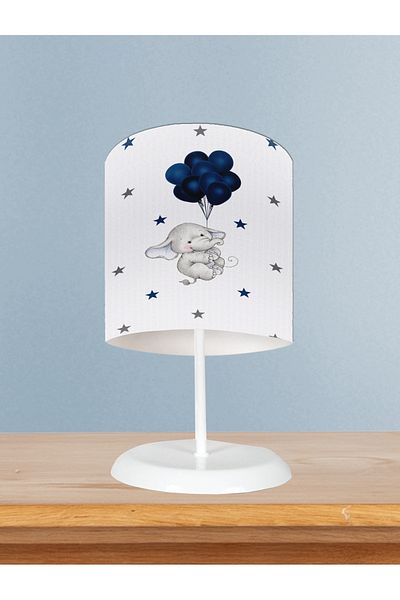 BAMBAŞKA MODA Baby and Children's Room Blue Balloon Patterned Lampshade with Elephant