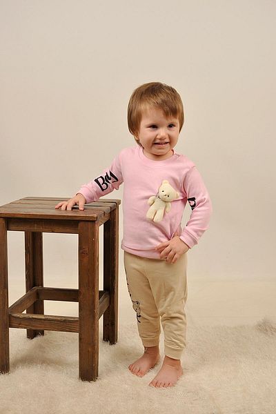 Peki Seasonal Baby Girl Bear Printed Teddy Bear Toy Cotton Figured Style Suit Slim Fit 14201