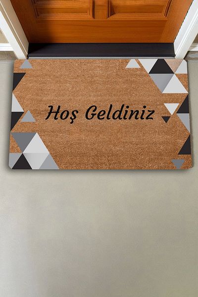 Valerine Life Black Gray Geometric Triangle Welcome Door Mat 45x70cm