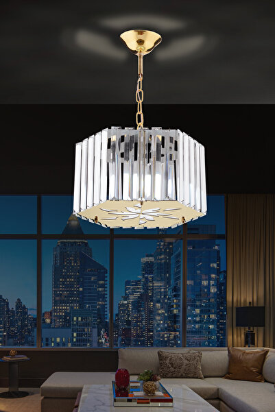 M Mediyamu Aydınlatma Altıgen Çiçek Desenli Kristal Taşlı Sarkıt Gümüş Salon ...