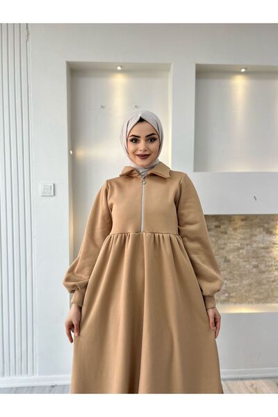 moda zeynaa Önü fermuarlı 3 iplık elbise