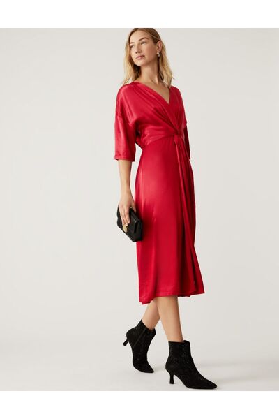 Marks & Spencer V Yaka Midi Saten Elbise