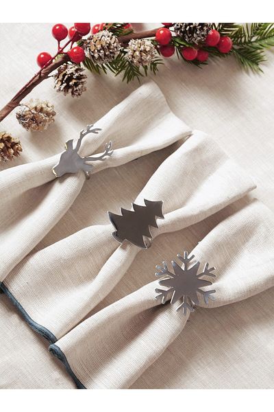 FH finehome Dolly New Year's Set of 6 Silver Napkin Rings