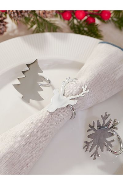 FH finehome Dolly New Year's Set of 6 Silver Napkin Rings