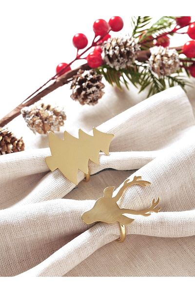 FH finehome Dolly New Year's Set of 4 Gold Napkin Rings