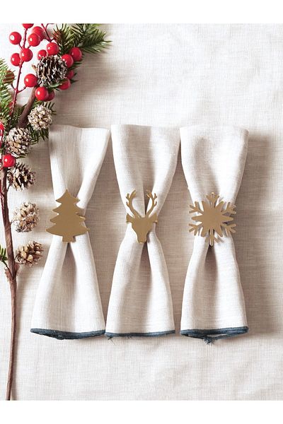 FH finehome Dolly Christmas 6-Piece Gold Napkin Ring Set